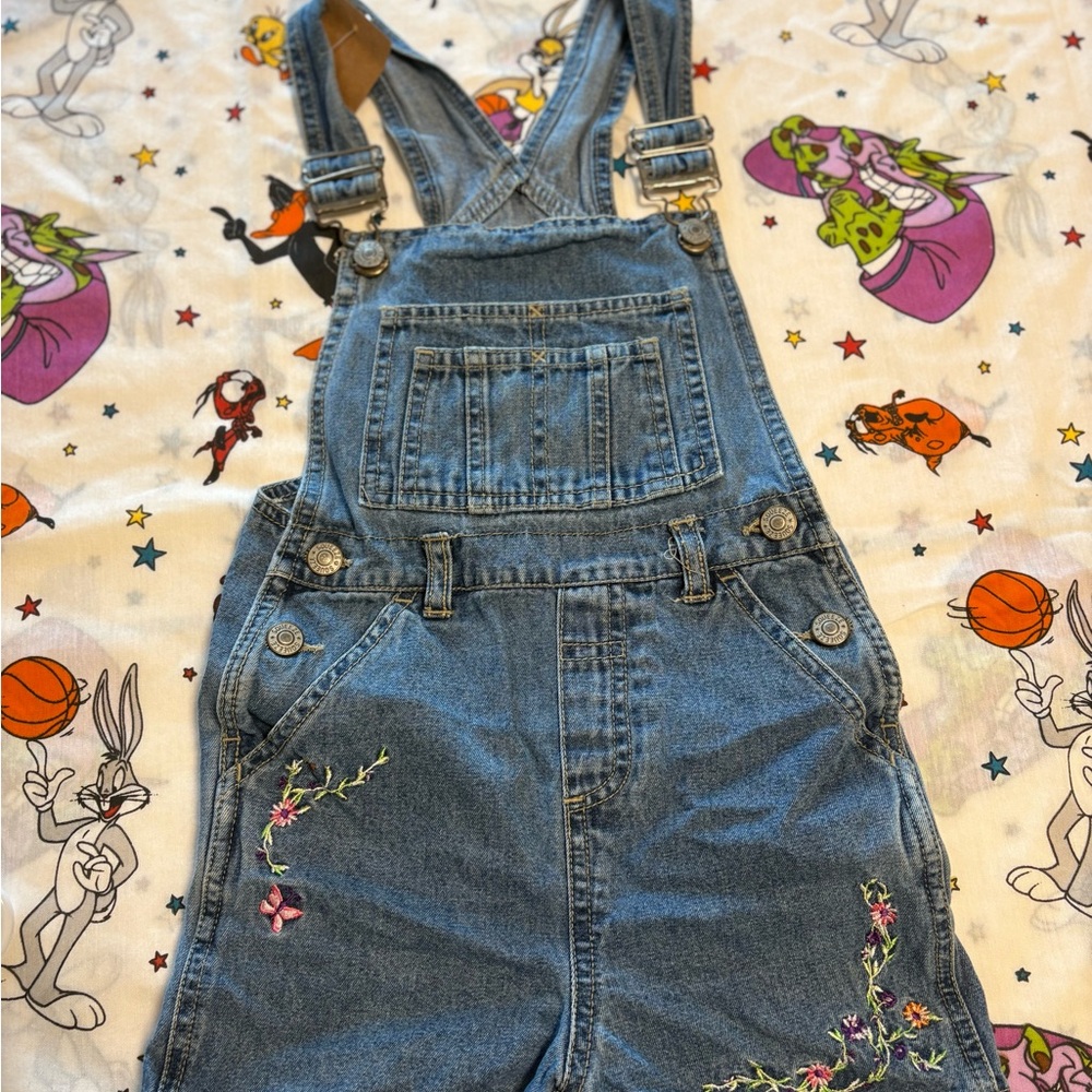 Kids Denim Overalls with Floral Embroidery